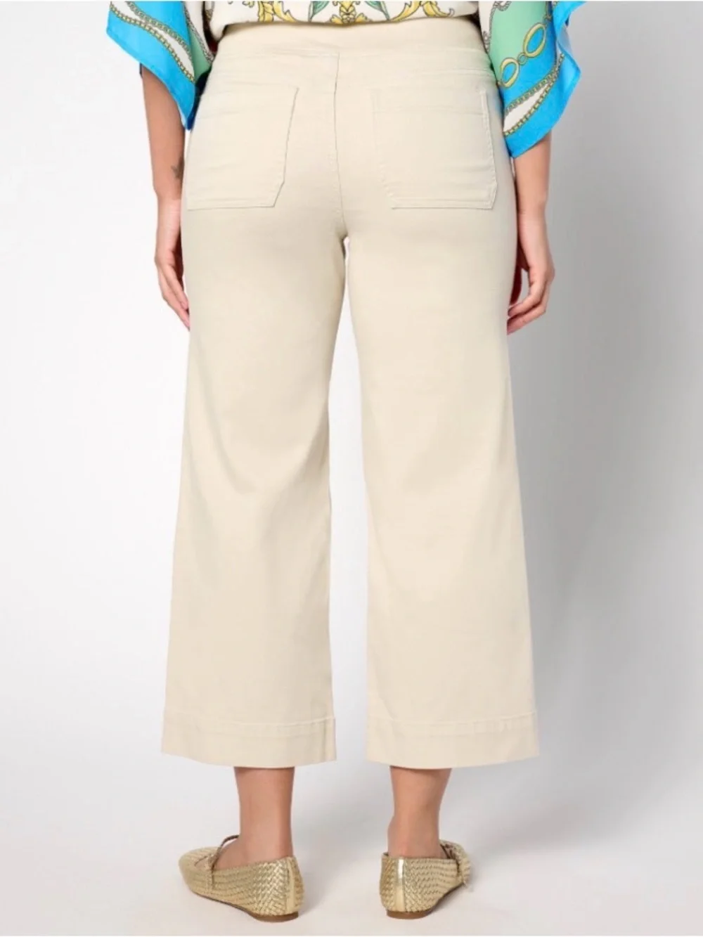 Belle by Kim Gravel Petite TripleLuxe Twill Wide Leg Cropped Pants Size 4P Sand